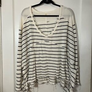 Free People Striped Distressed Sweater
